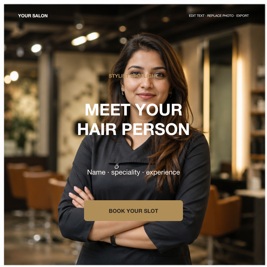 Salon stylist spotlight and booking template